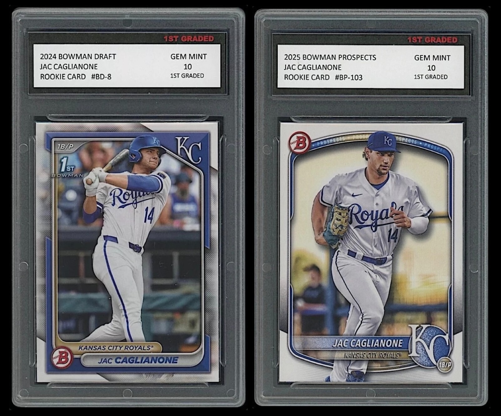 Jac Caglianone 2024 Bowman Draft/2025 Prospects Rookie Card Royals 1st Graded 10