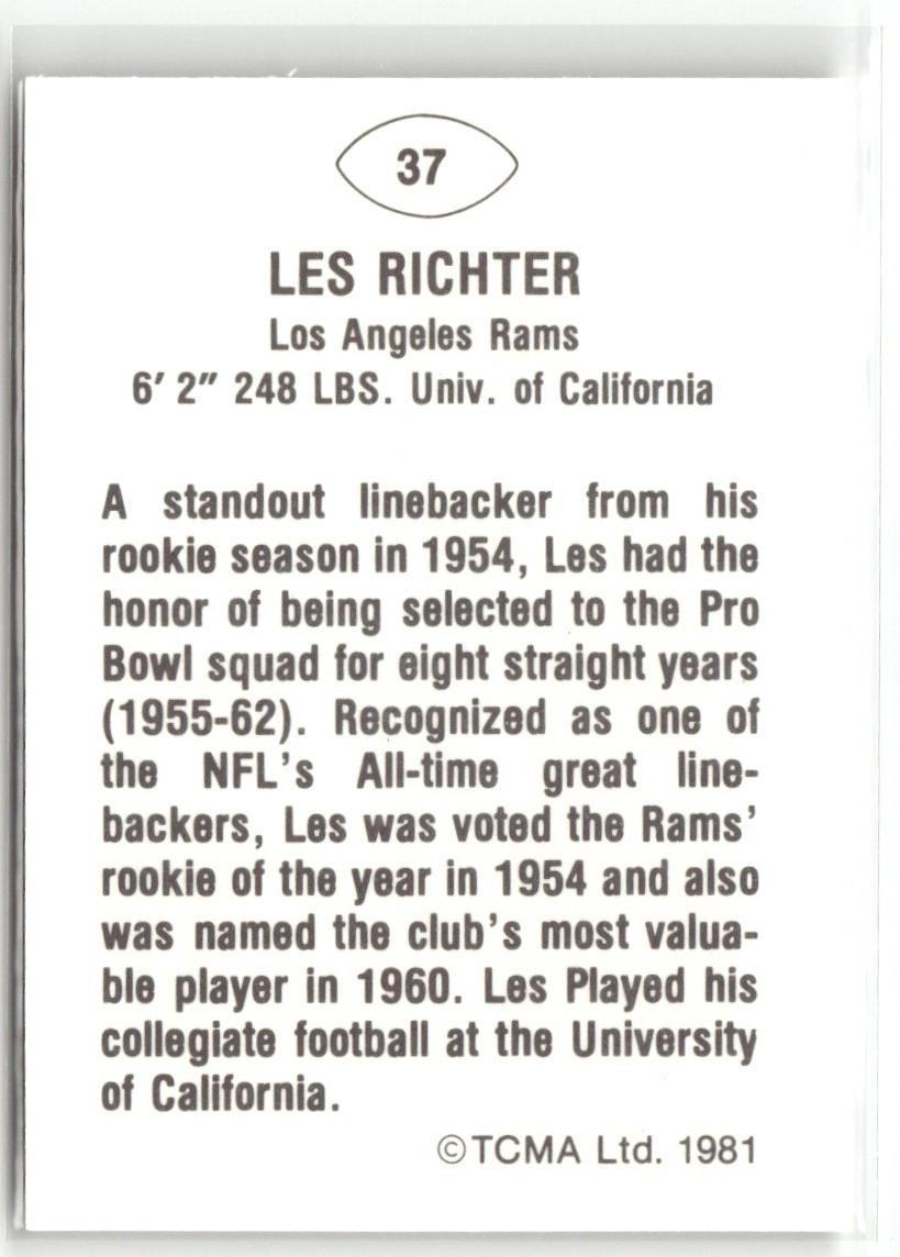 1981 TCMA Greats #37 Les Richter Los Angeles Rams