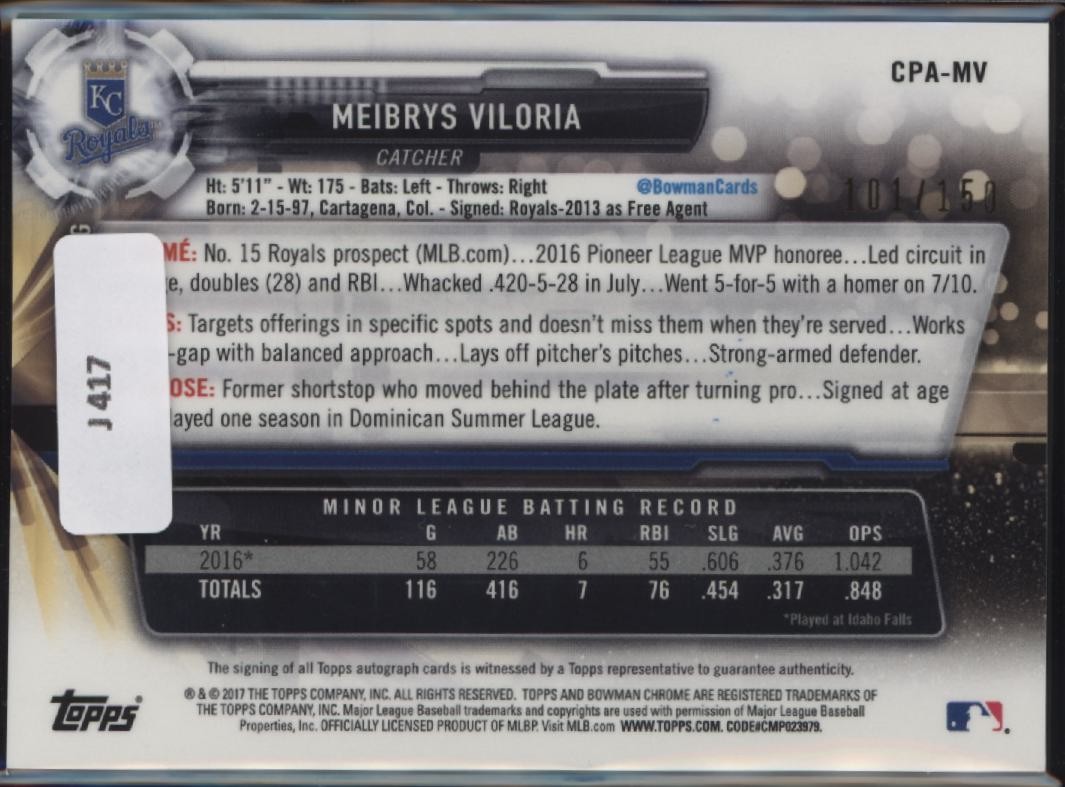 2017 Meibrys Viloria Bowman Chrome 1st Blue Refractor Auto 101/150(J417)