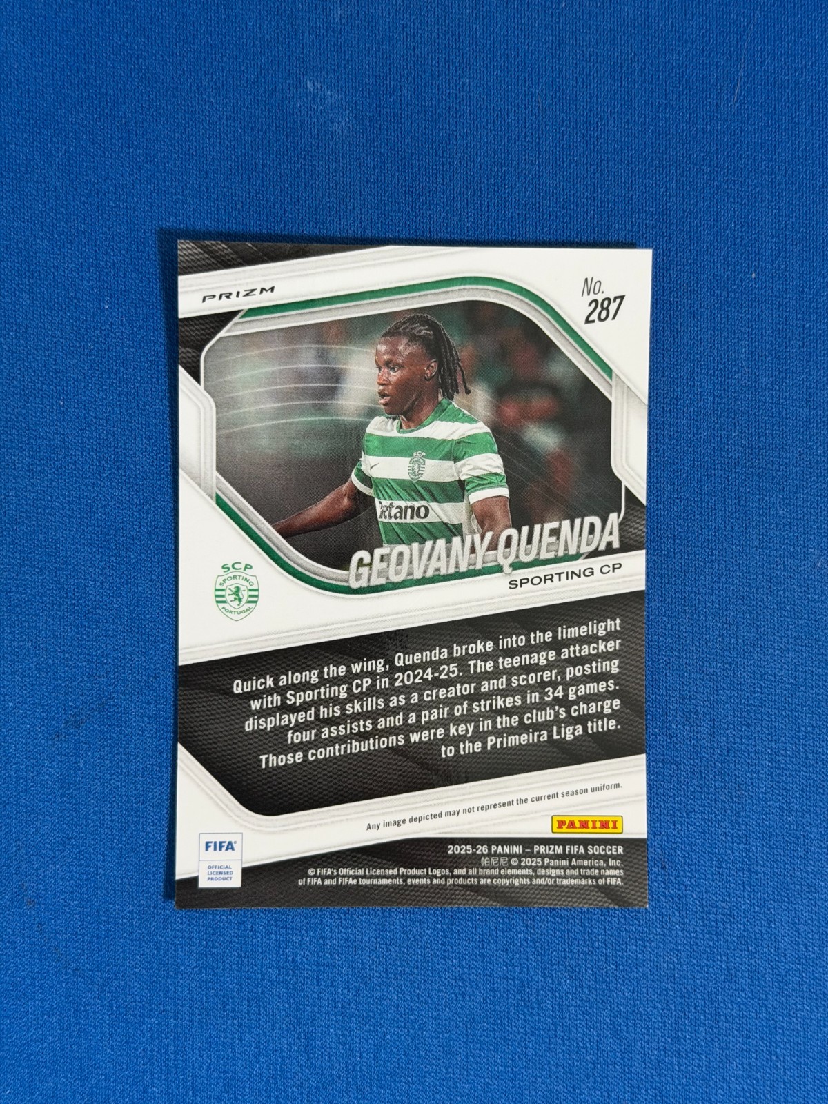 GEOVANY QUENDA 2025/26 PANINI PRIZM FIFA WHITE SPARKLE SP #287 SPORTING CP (A)
