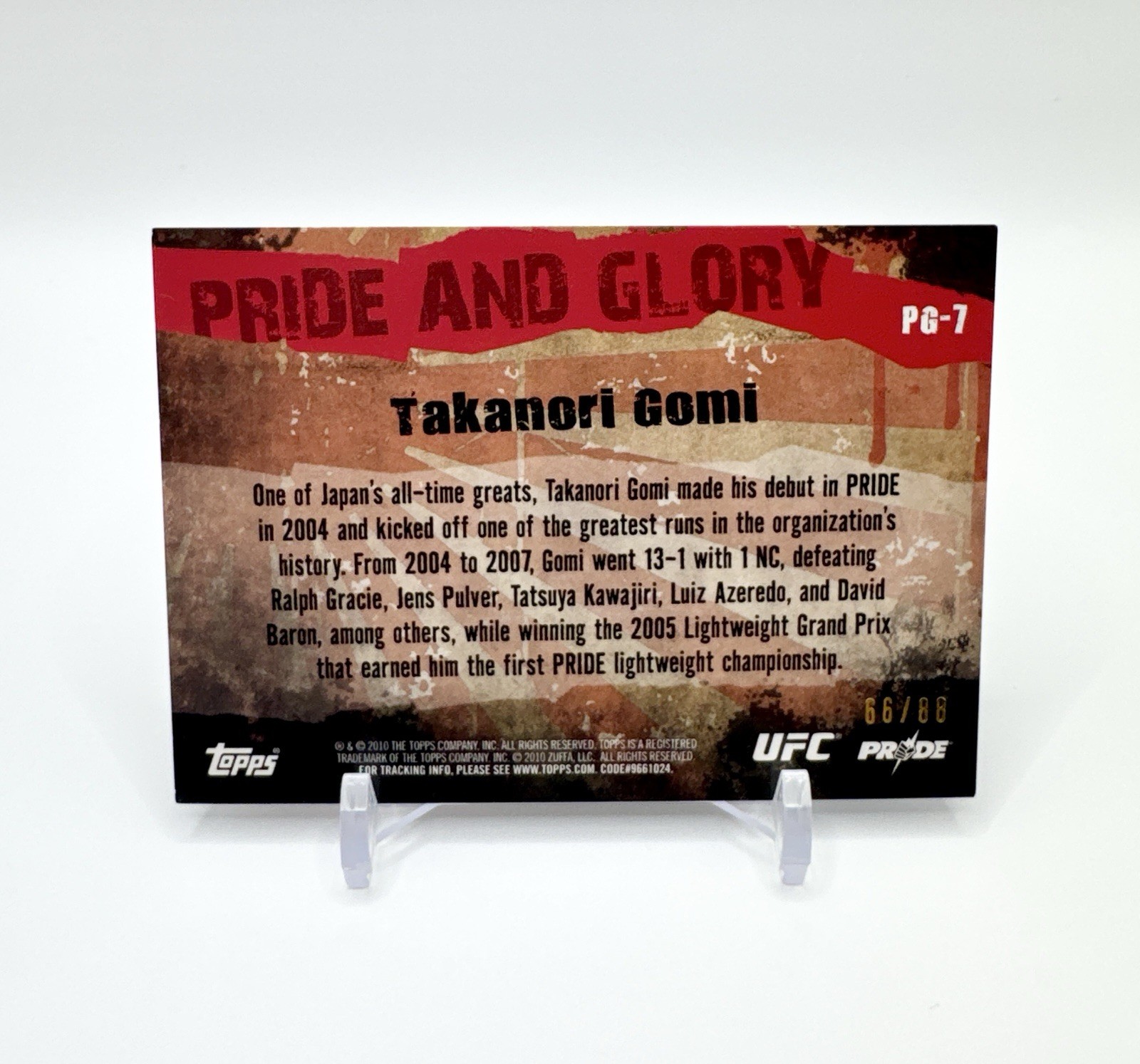 Takanori Gomi 2010 Topps UFC Series 4 Pride & Glory Onyx 66/88 Black #7 SSP Rare