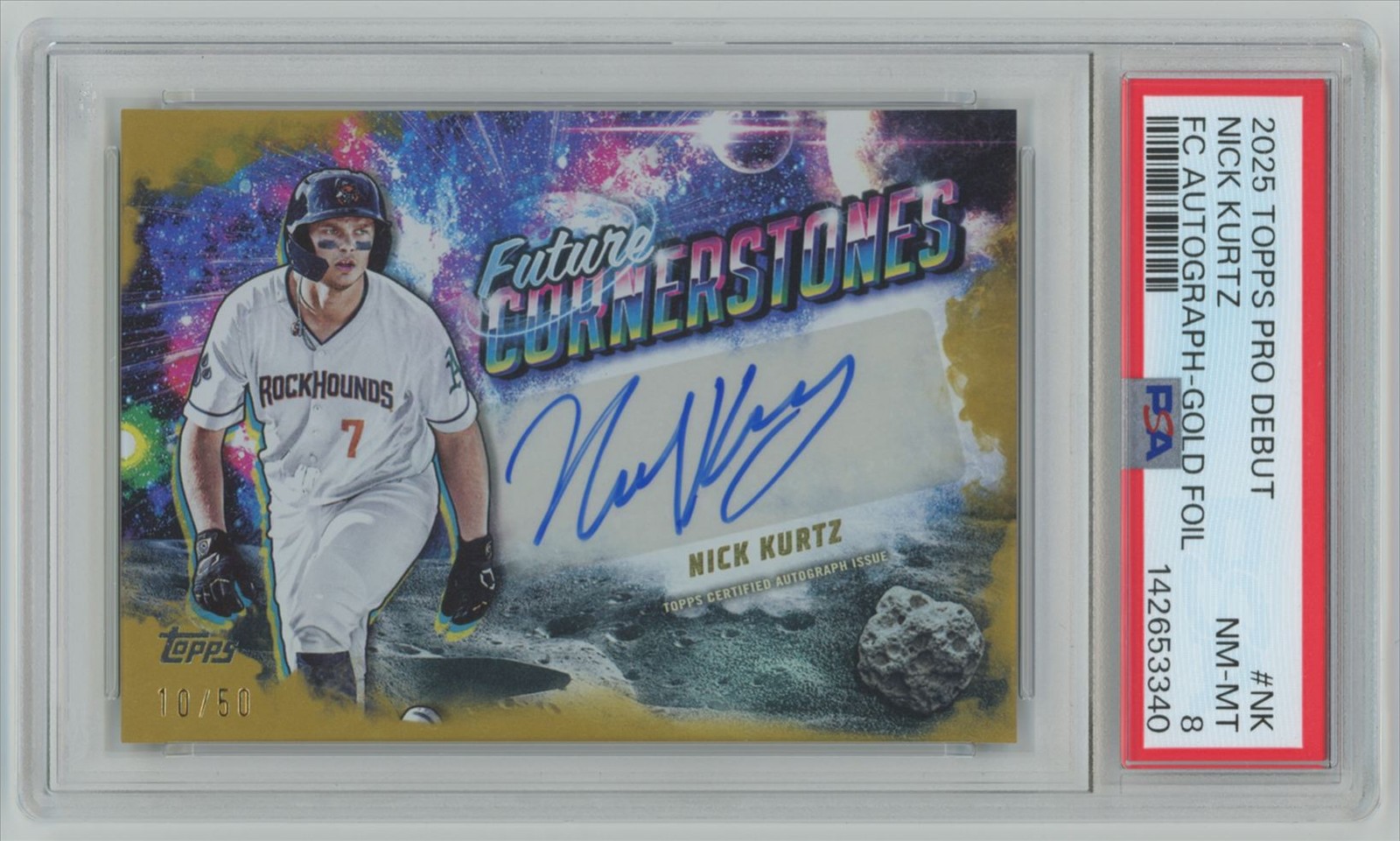 2025 Topps Pro Debut Gold Future Cornerstones Nick Kurtz RC Auto /50 PSA 8 FC-NK