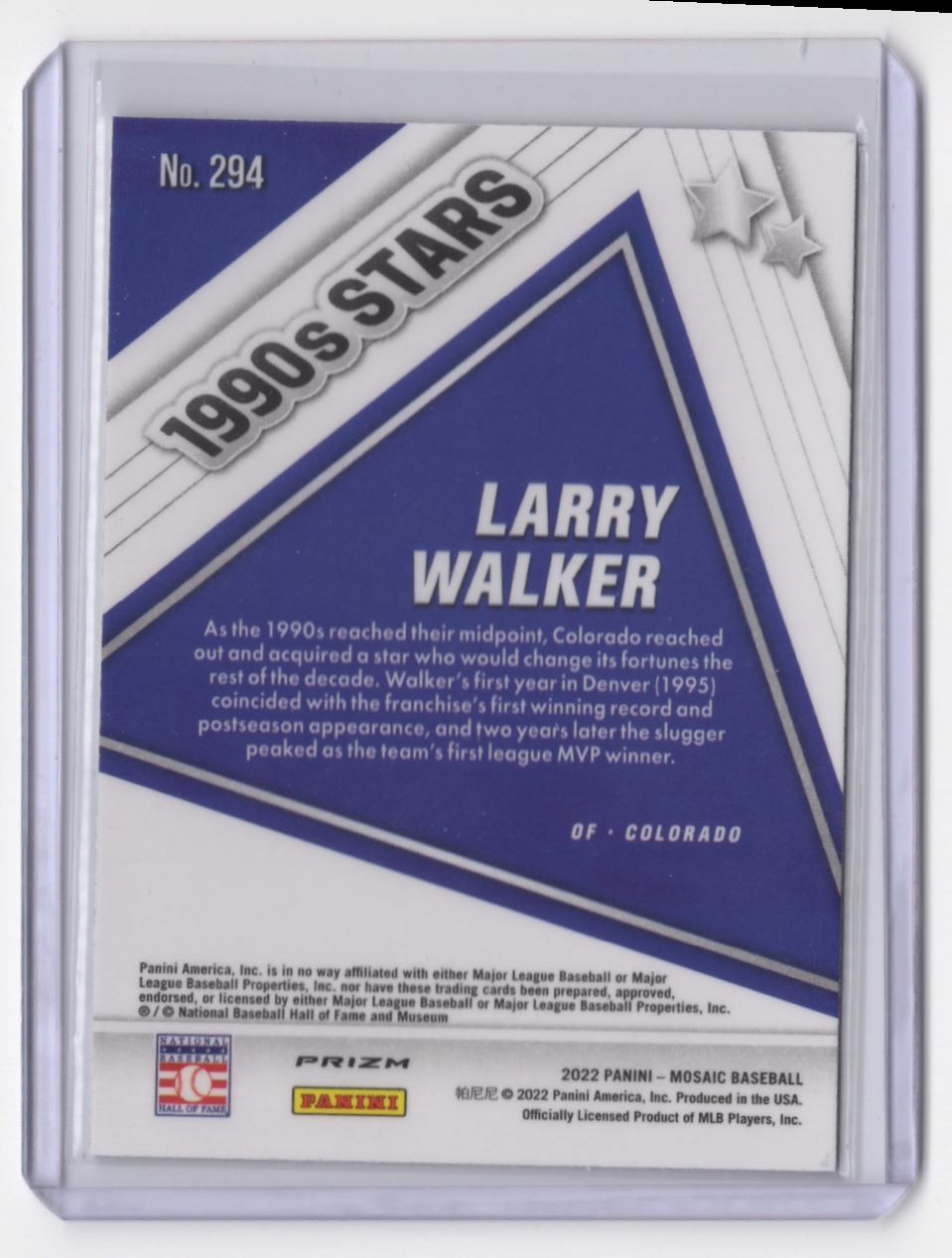 2022 Panini Mosaic 1990s Stars Larry Walker Colorado Rockies #294
