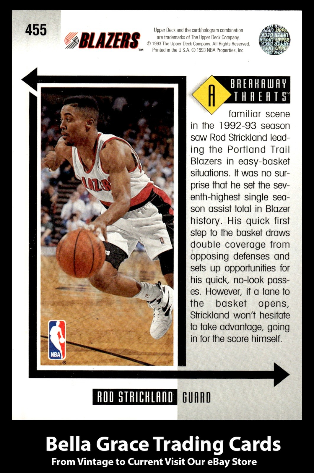 1993-94 Upper Deck Rod Strickland #455 Portland Trail Blazers NBA Basketball