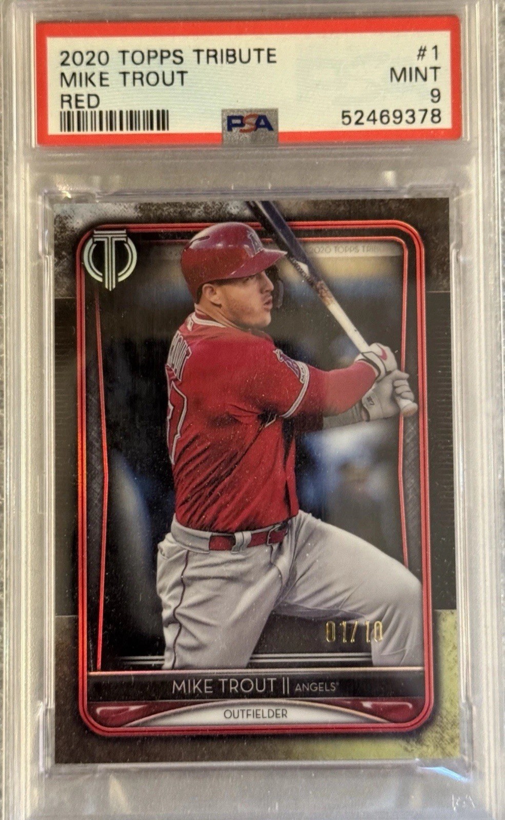 2020 Topps Tribute – Mike Trout #1 Red /10 PSA 9 MINT Black Angels HOF
