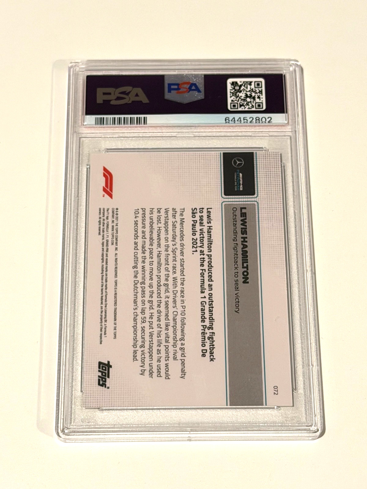 Lewis Hamilton PSA 10 /99 Teal, 2021 TOPPS NOW FORMULA 1 #72