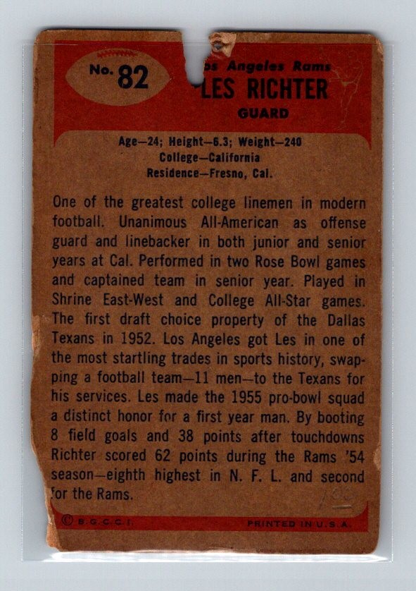 Les Richter 1955 Bowman #82 Los Angeles Rams