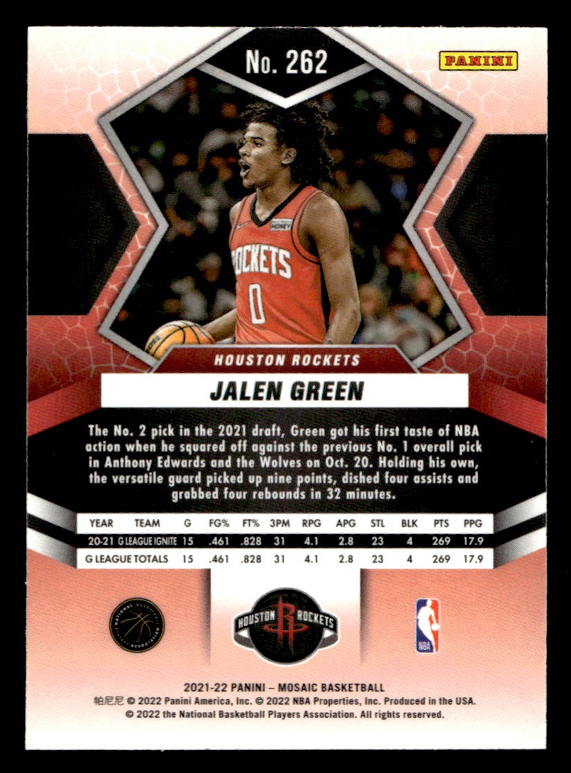 2021-22 Panini Jalen Green #262 Houston Rockets Basketball Sports Card Raw