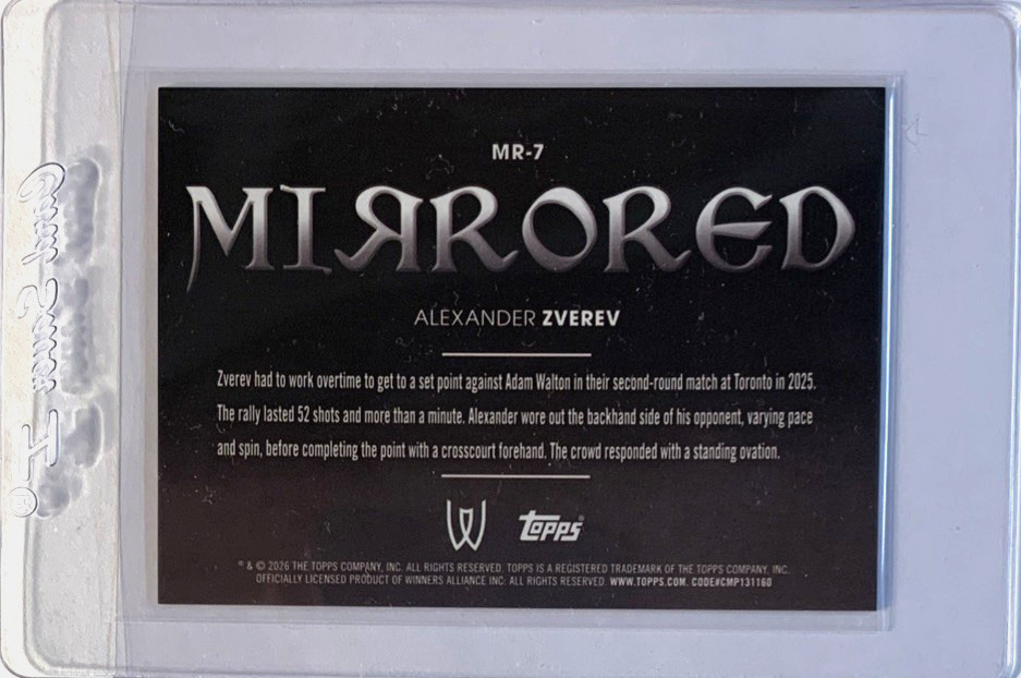 2026 TOPPS GRAPHITE TENNIS MIRRORED REFRACTOR #MR-7 ALEXANDER ZVEREV CASE HIT