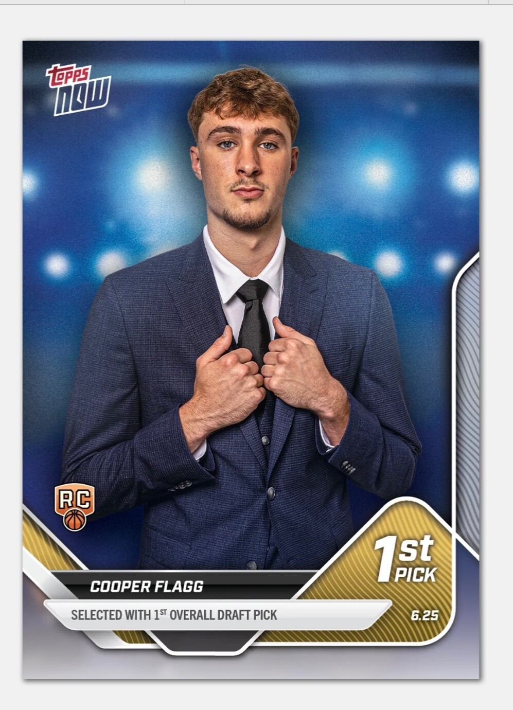 DUKE Cooper Flagg 2025 Draft Night TOPPS #1 Pick Dallas Mavericks 30-60 Days