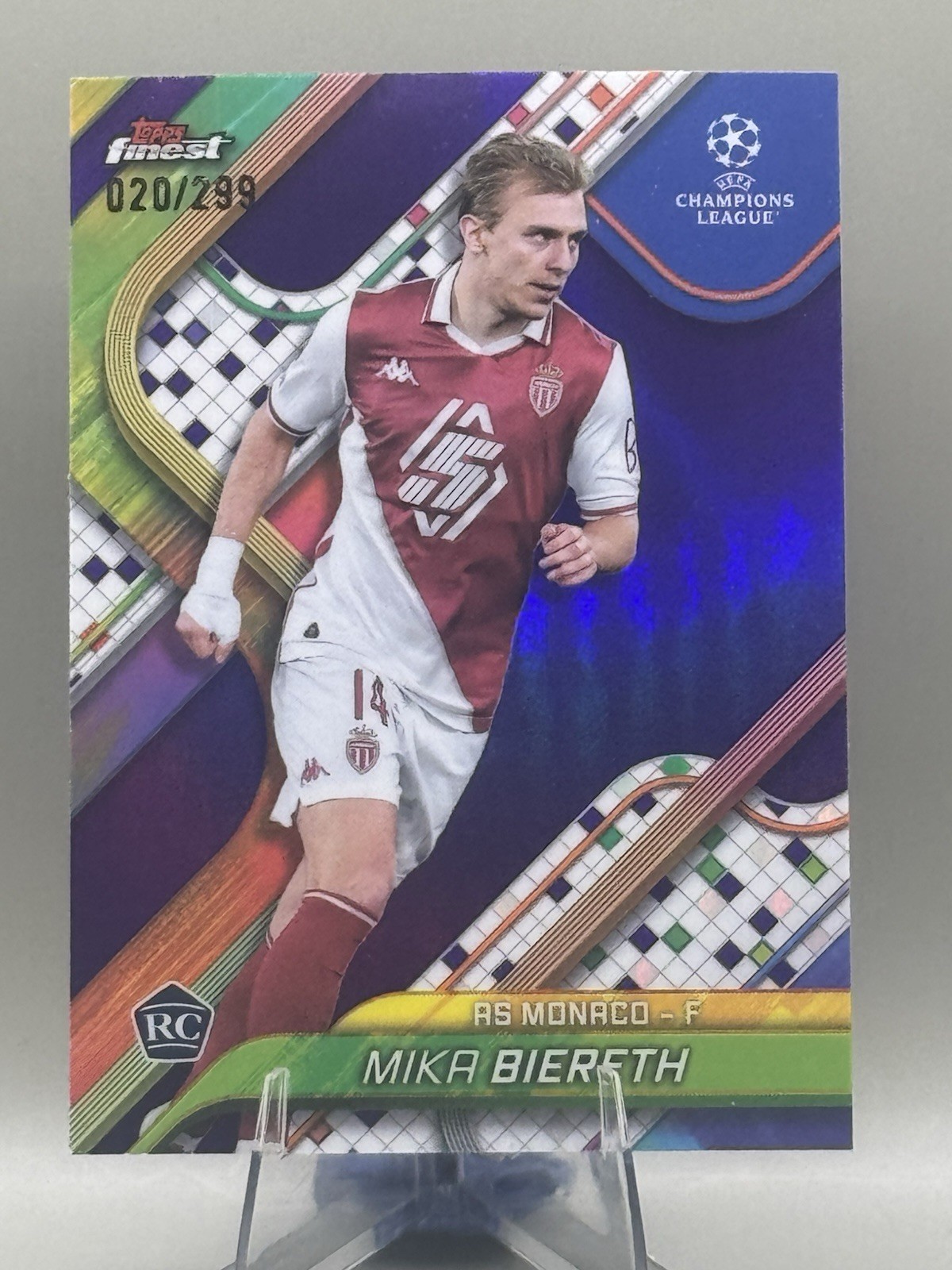 Mika Biereth AS Monaco 2024-25 Topps Finest UCC Purple Refractor /299 RC Denmark
