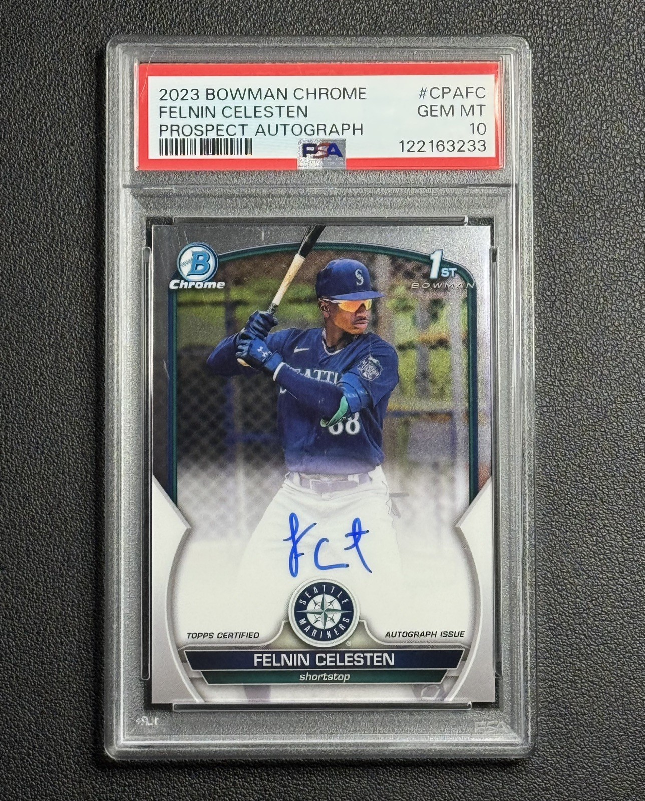 2023 Bowman Chrome Prospect Felnin Celesten Auto 1st Seattle Mariners RC PSA 10