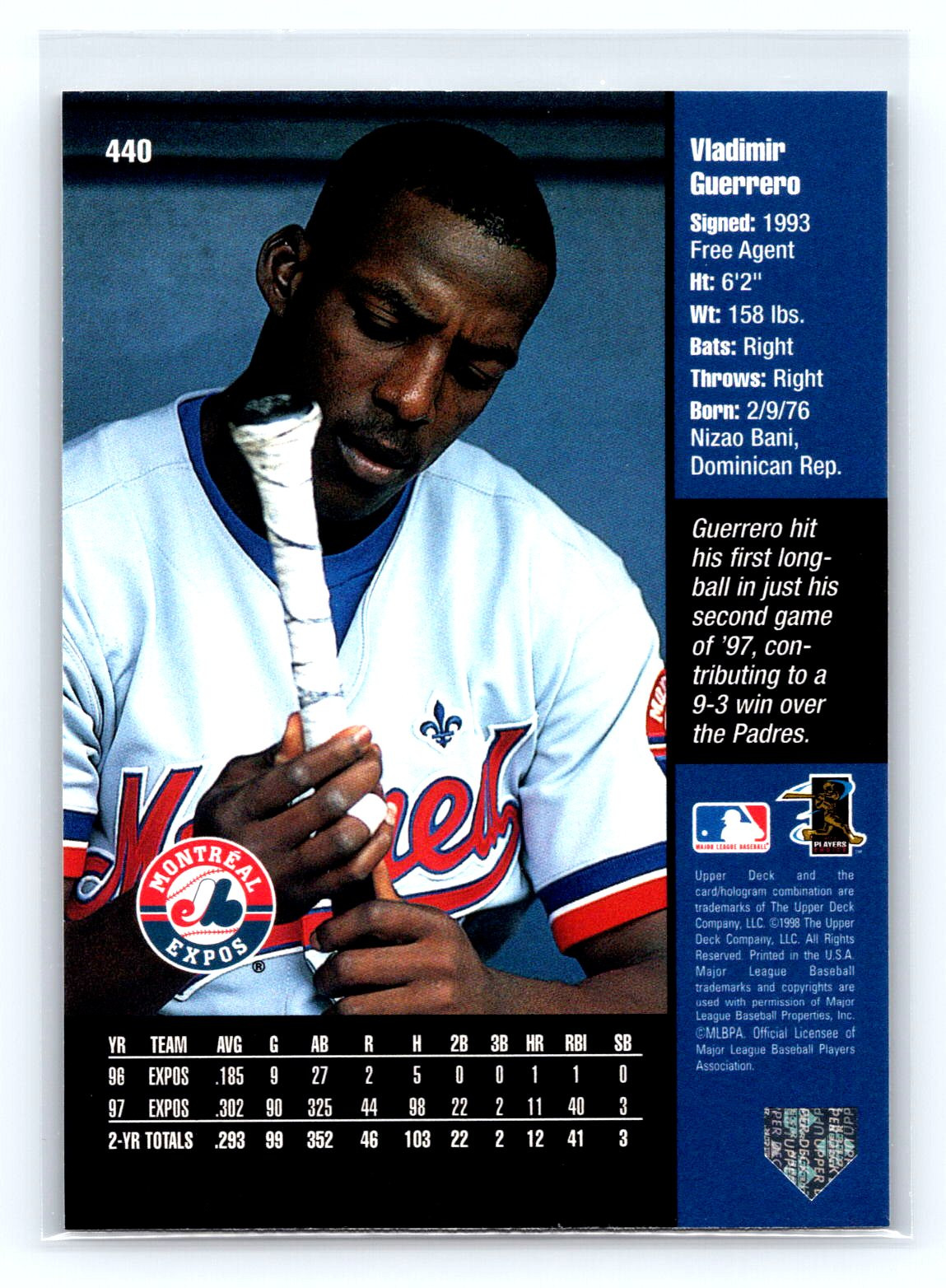 1998 Upper Deck #440 Vladimir Guerrero Montreal Expos