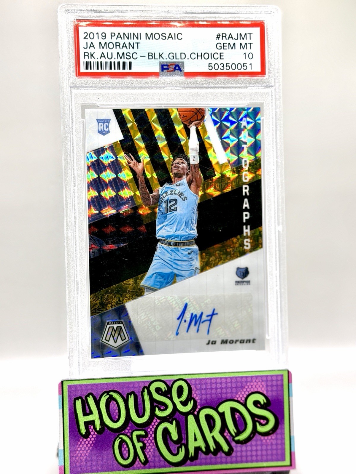 2019 Panini Mosaic Ja Morant Rookie Autographs Black Gold Choice PSA 10 8/8 Pop2