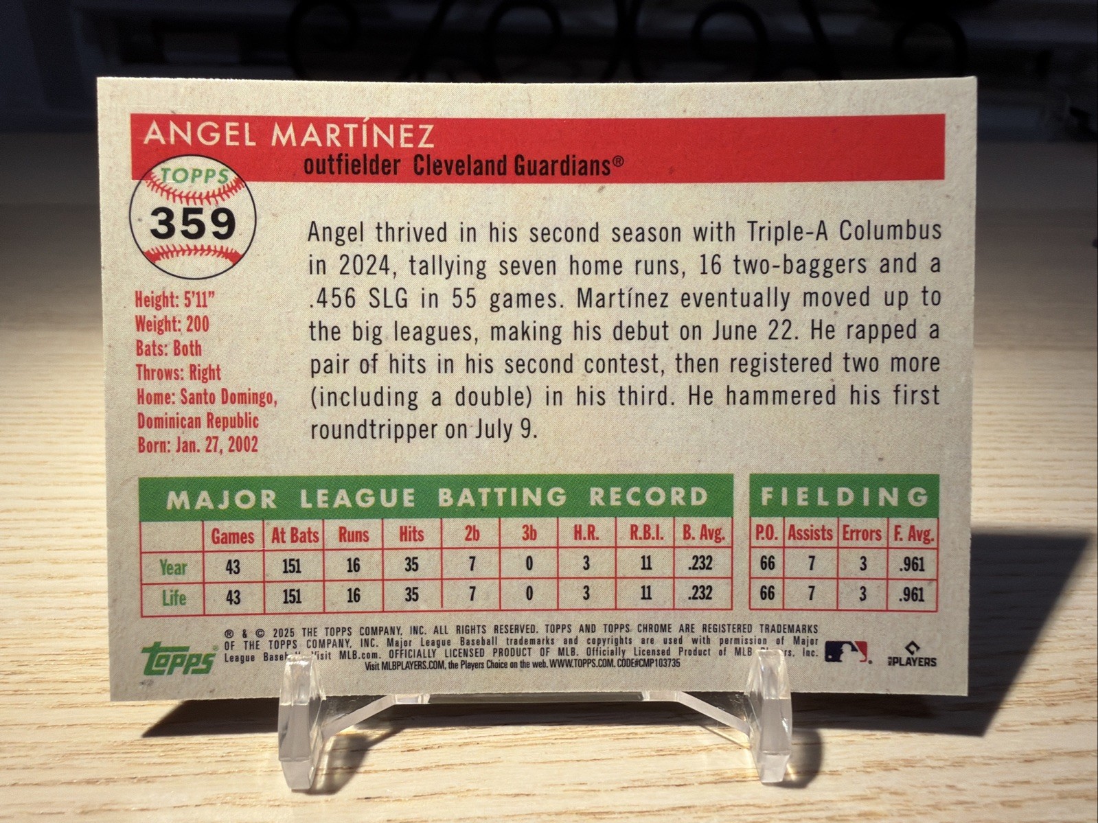 2025 Topps Platinum Anniv. Angel Martínez RC Purple Vibrations 161/250 #359