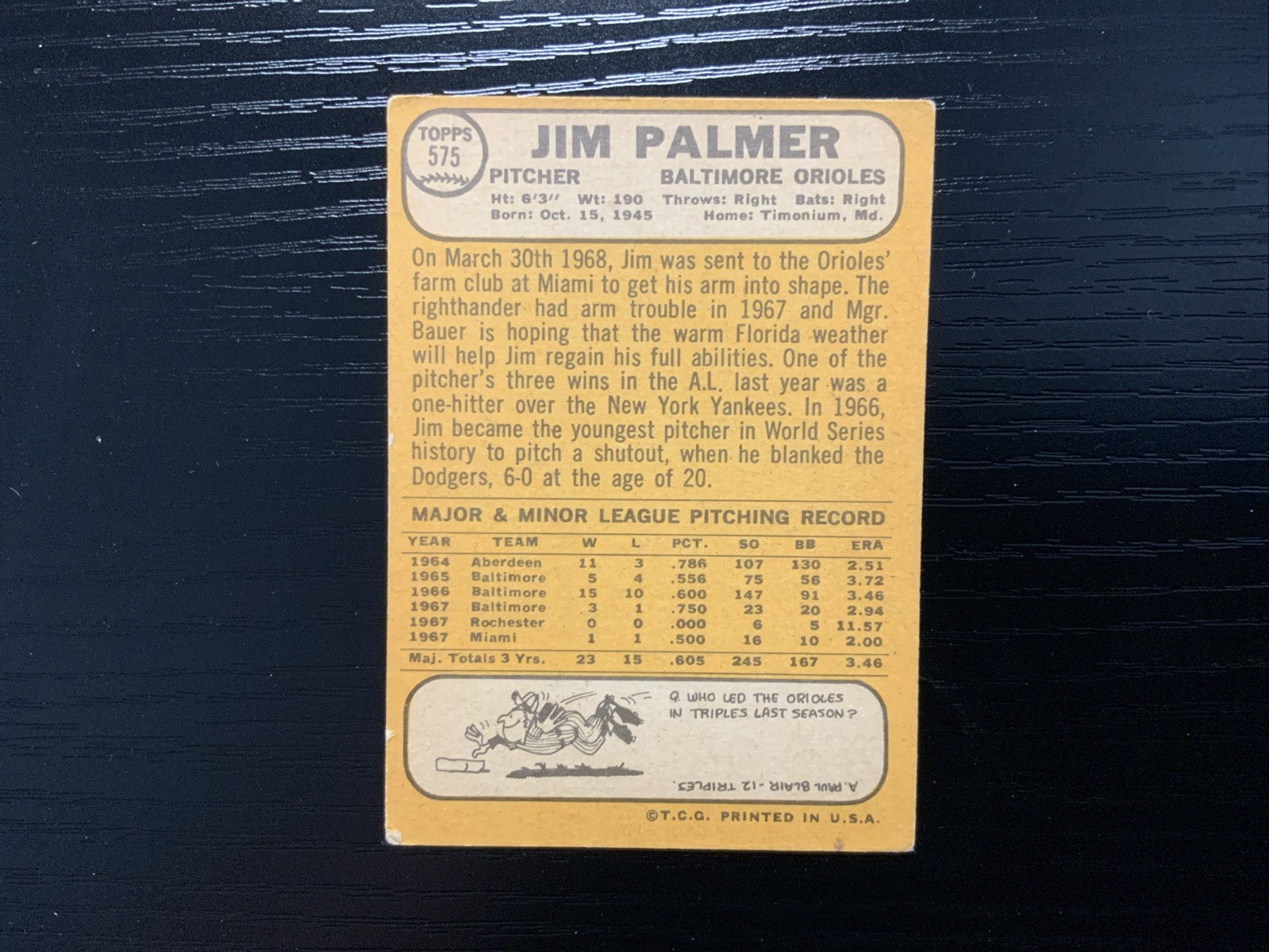 1968 Topps – High # Jim Palmer #575 VGX