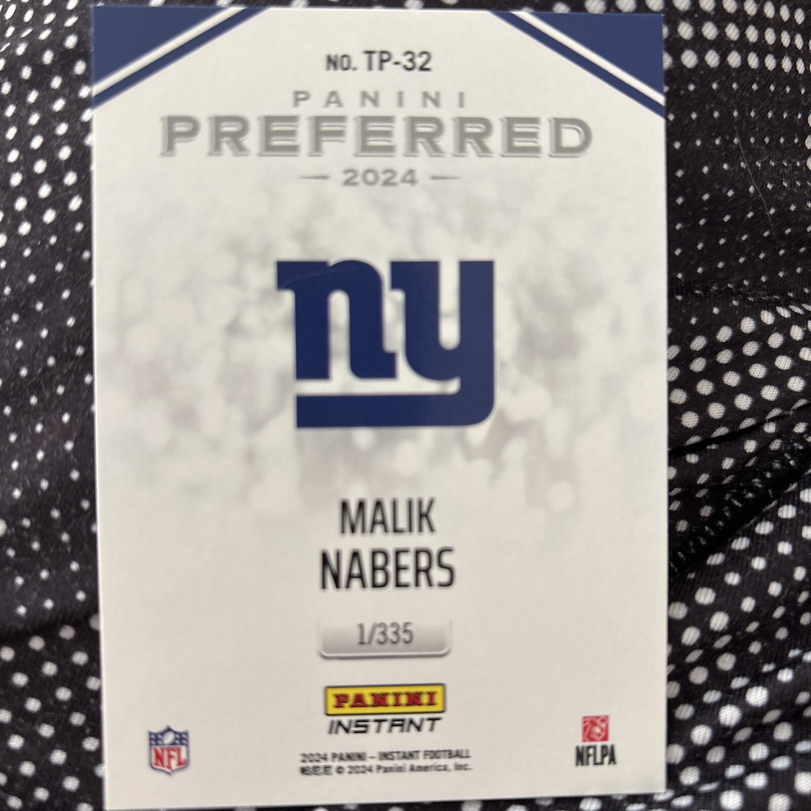 2024 Instant – NFL PREFERRED – MALIK NABERS RC Base ROOKIE #’d 1/335 Giants!