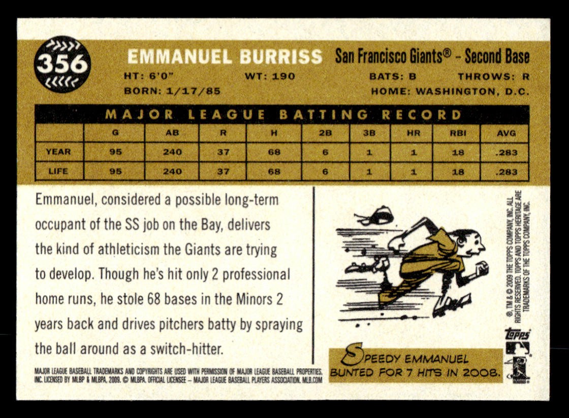 2009 Topps Heritage #356 Emmanuel Burriss Card San Francisco Giants