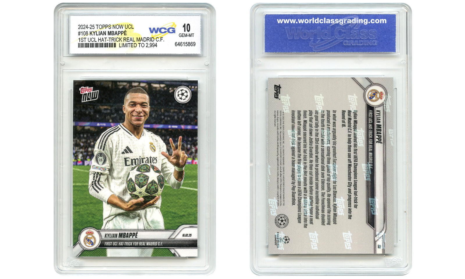 2024-25 Topps UCL KYLIAN MBAPPE 1st Hat Trick Real Madrid Card #108 GEM MINT 10