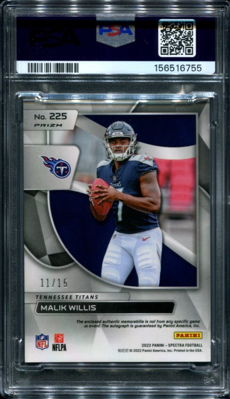 Malik Willis — PSA 8 — Neon Orange Auto / 15 — 2022 Spectra Rookie Sweet