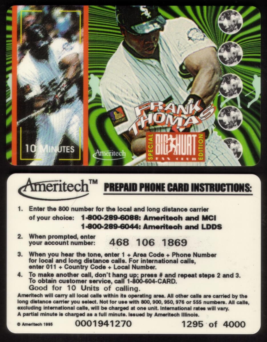 10m Frank Thomas Big Hurt Baseball Fan Club Special Edition USED Phone Card