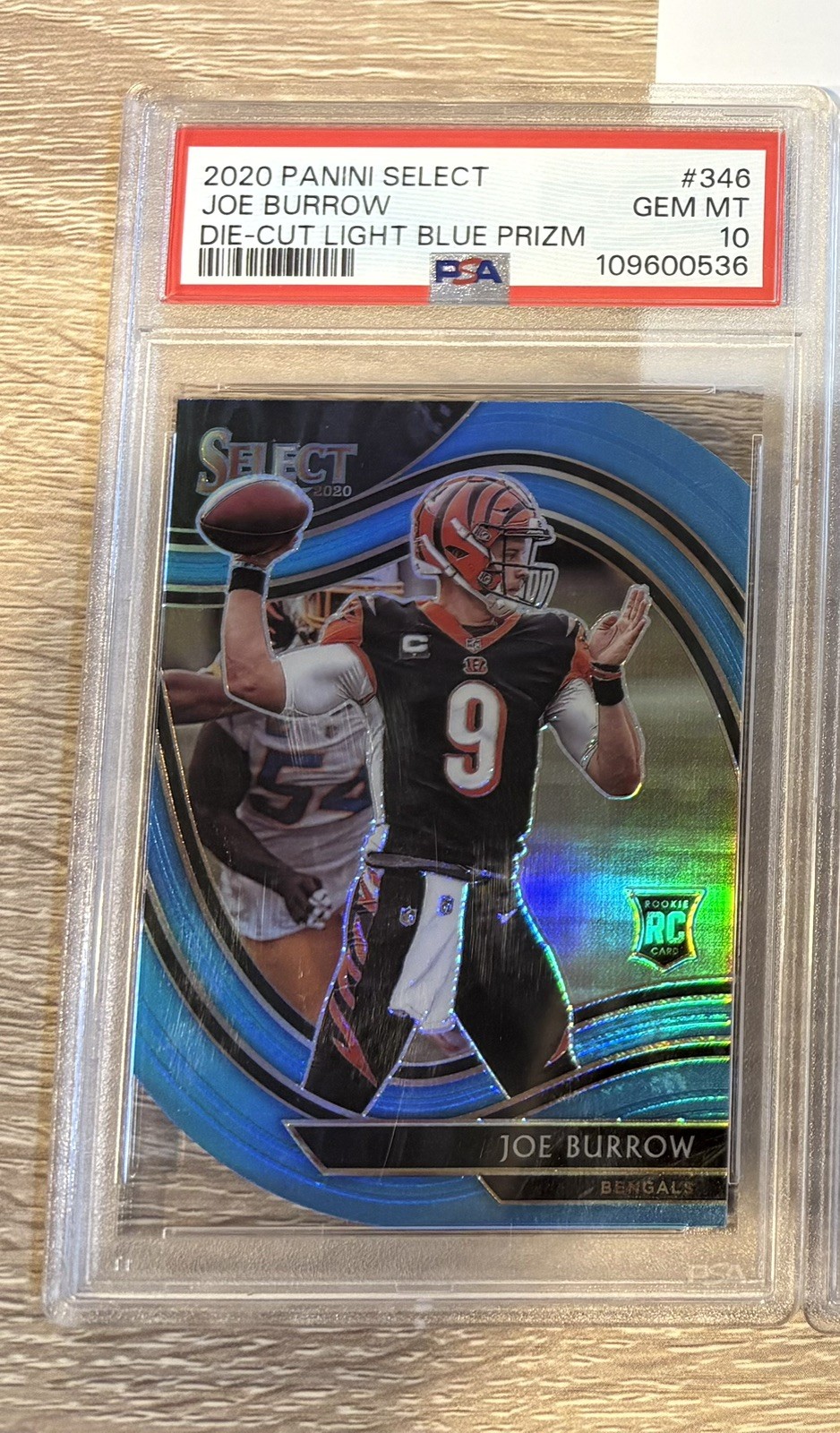 2020 Panini Select Field Level Joe Burrow Die Cut Light Blue Prizm PSA 10