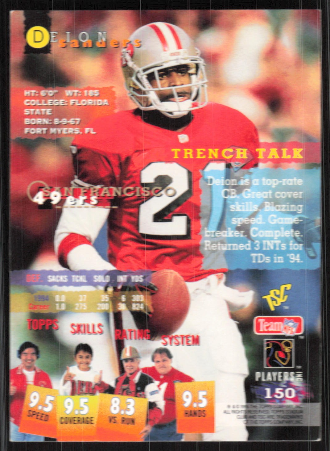 Deion Sanders, 1995 Stadium Club, #150, San Francisco 49ers,
