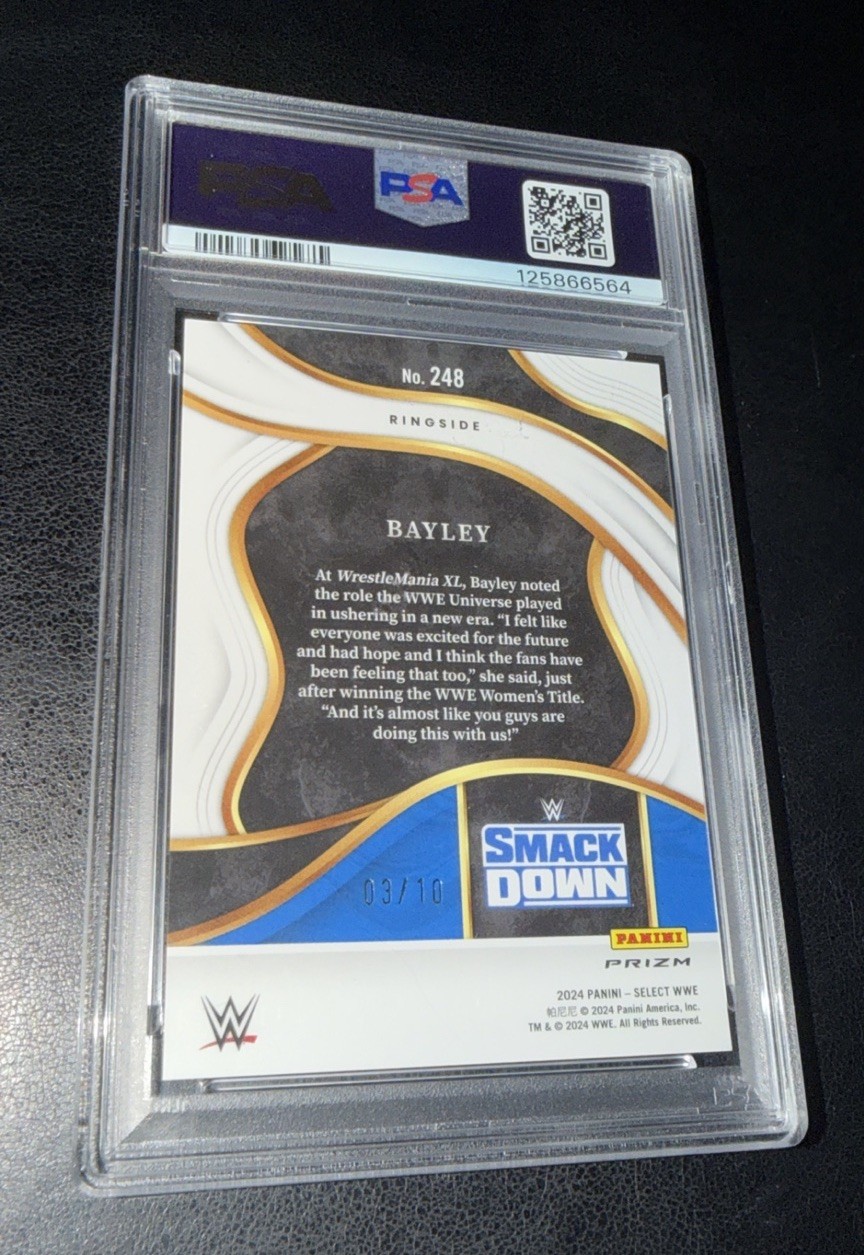 2024 Panini WWE Select – Bayley RINGSIDE GOLD ICE PRIZM /10 SSP PSA 10 POP 1 !!!