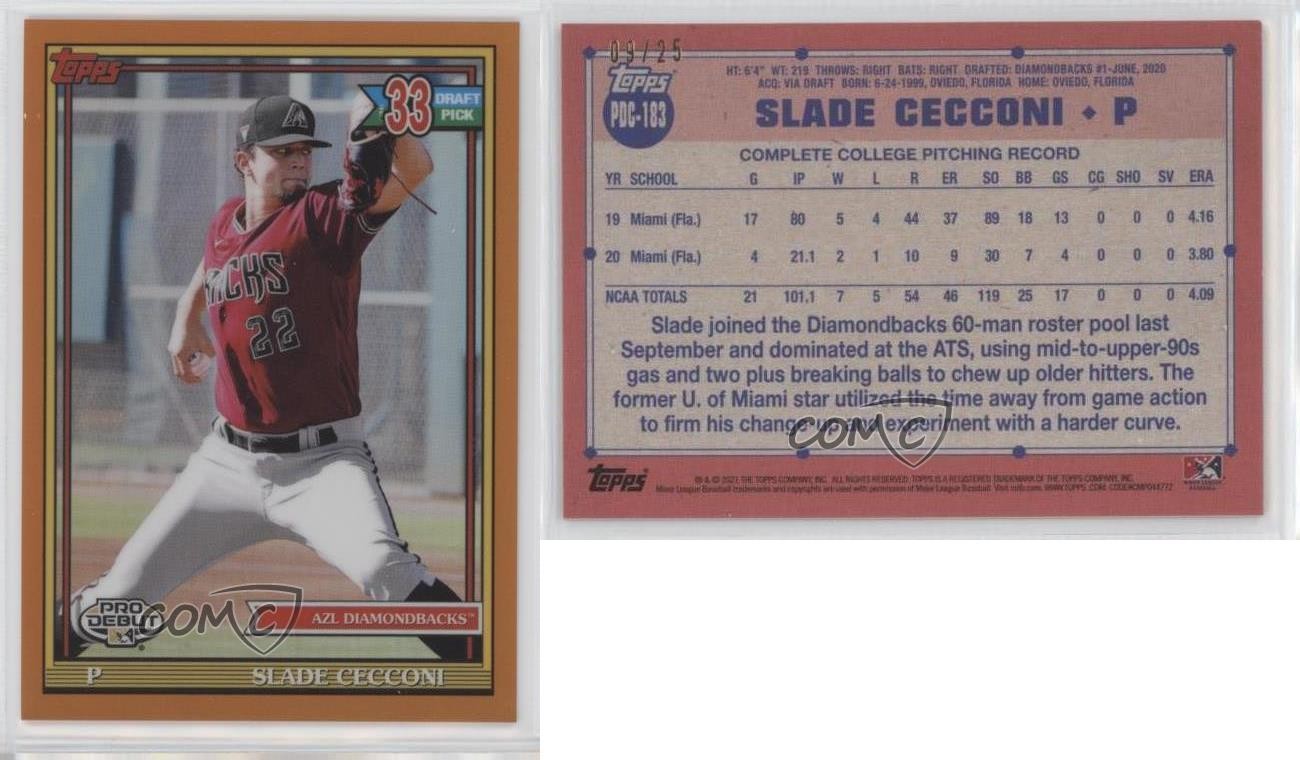 2021 Topps Pro Debut Chrome Orange Refractor 9/25 Slade Cecconi #PDC-183 0a9v
