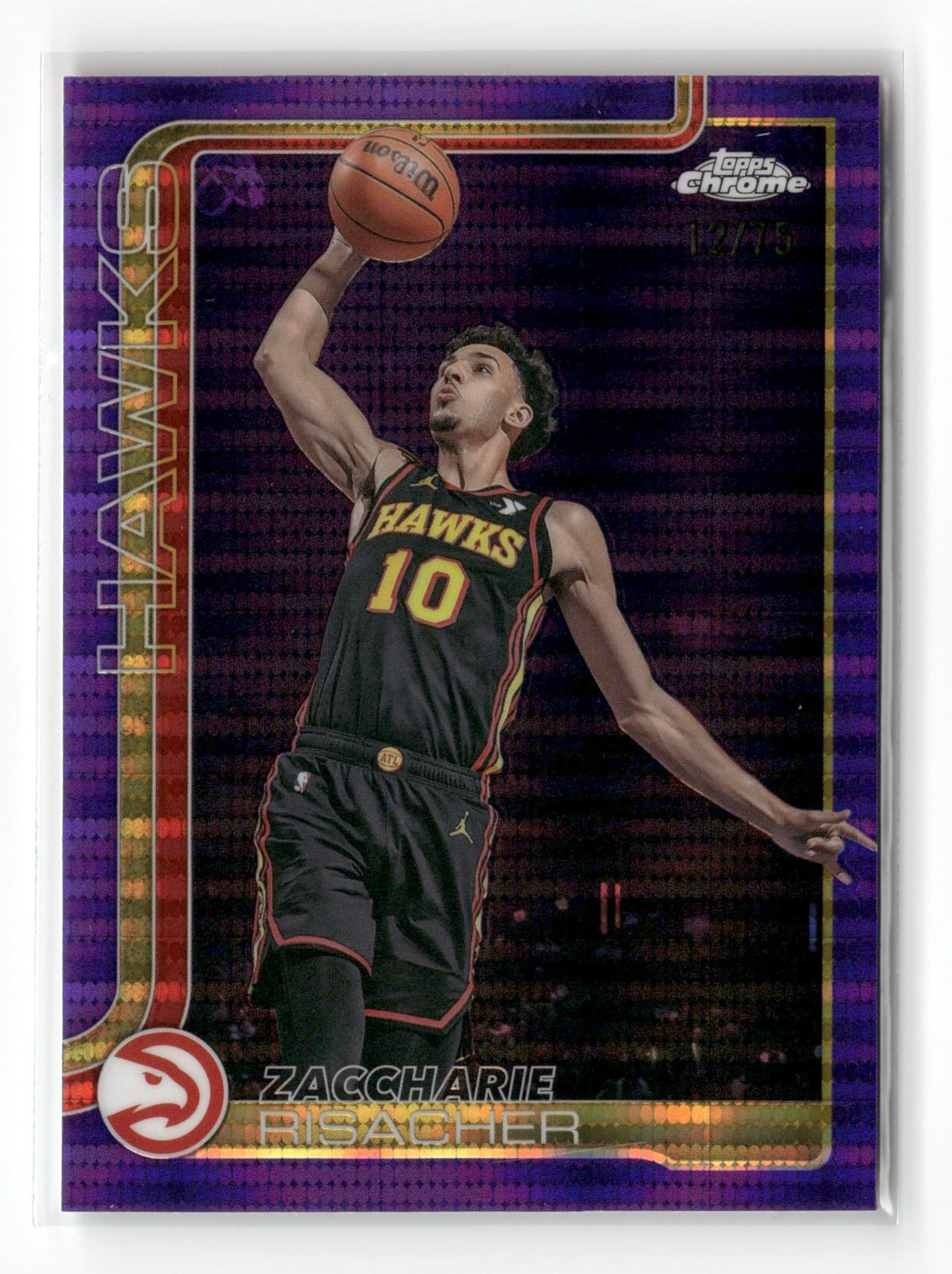 2025-26 Topps Chrome Zaccharie Risacher #2 Purple Pulsar Refractor 12/75 Hawks