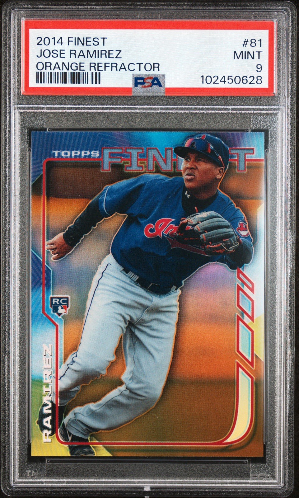 2014 Topps Finest Orange Refractor Jose Ramirez #81 PSA 9 MINT Rookie RC Pop 2