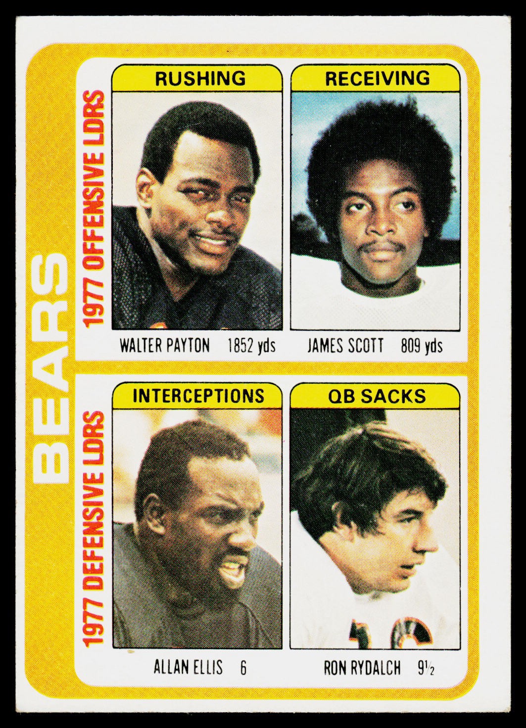 Team Checklist, Walter Payton, 1978 Topps, #504, Chicago Bears,