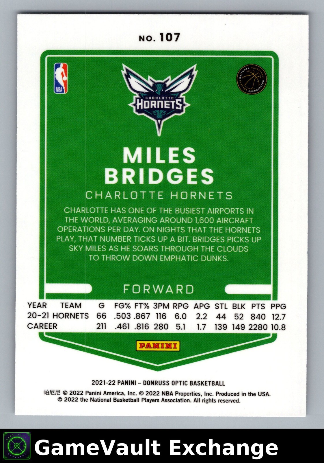 2021-22 Panini Donruss Optic MILES BRIDGES #107 NM