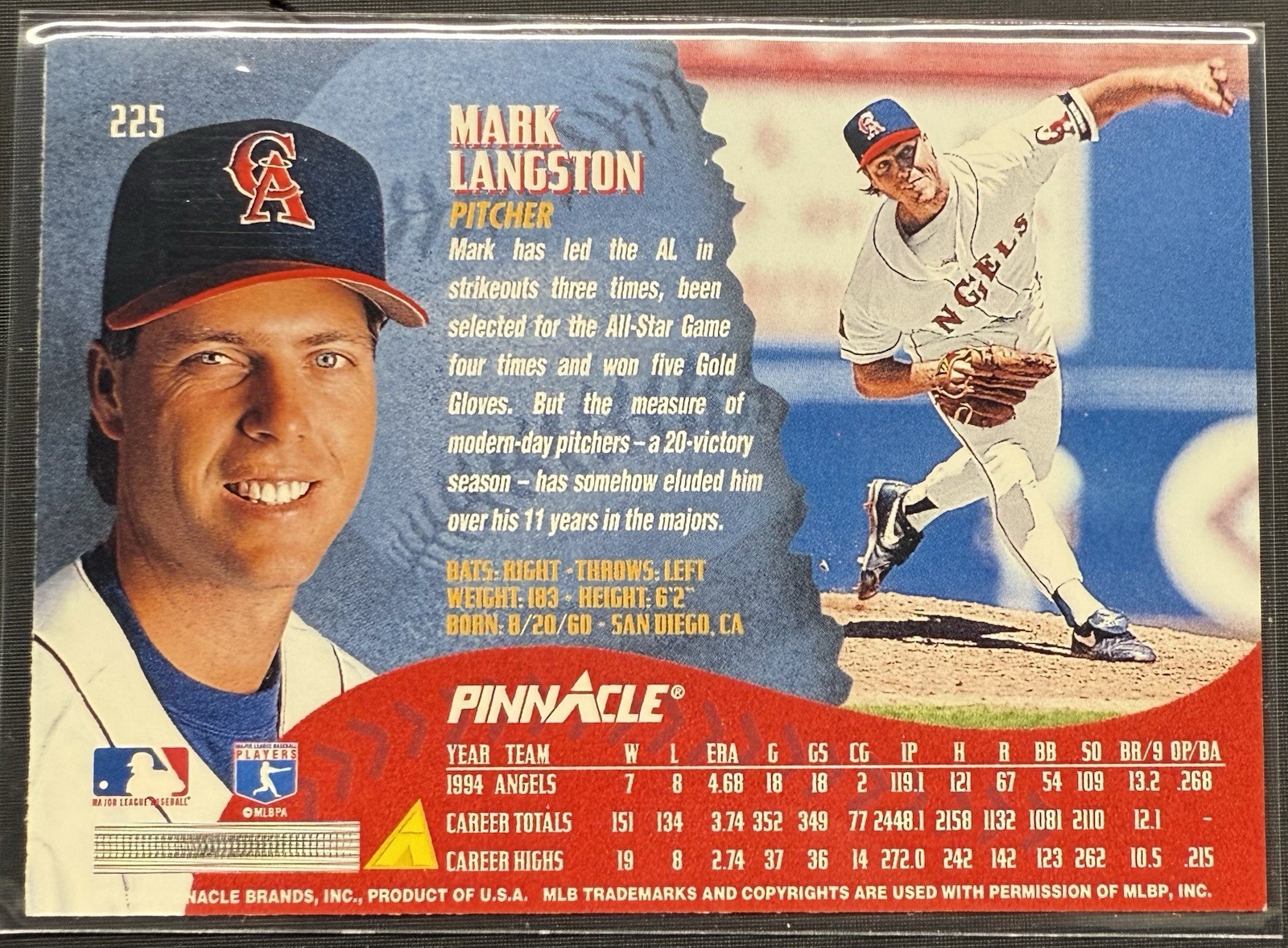 1995 Pinnacle – Artist’s Proof #225 Mark Langston