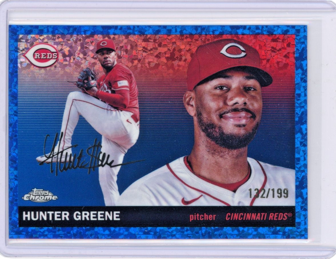2025 Topps Platinum #71 Hunter Greene Blue Mini-Diamond Refractor /199 Reds