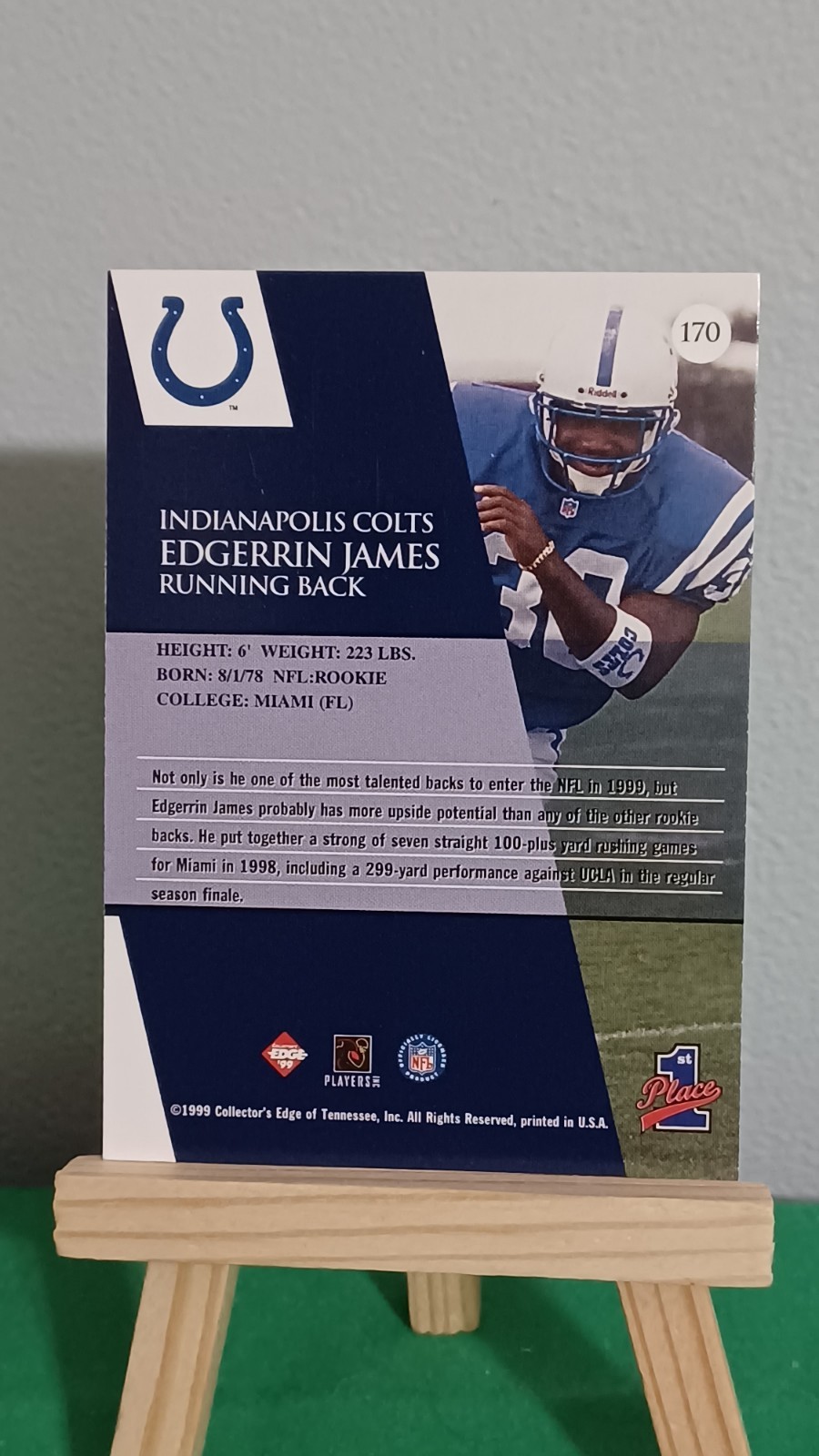1999 Collector’s Edge First Place #170 Edgerrin James RC Indianapolis Colts