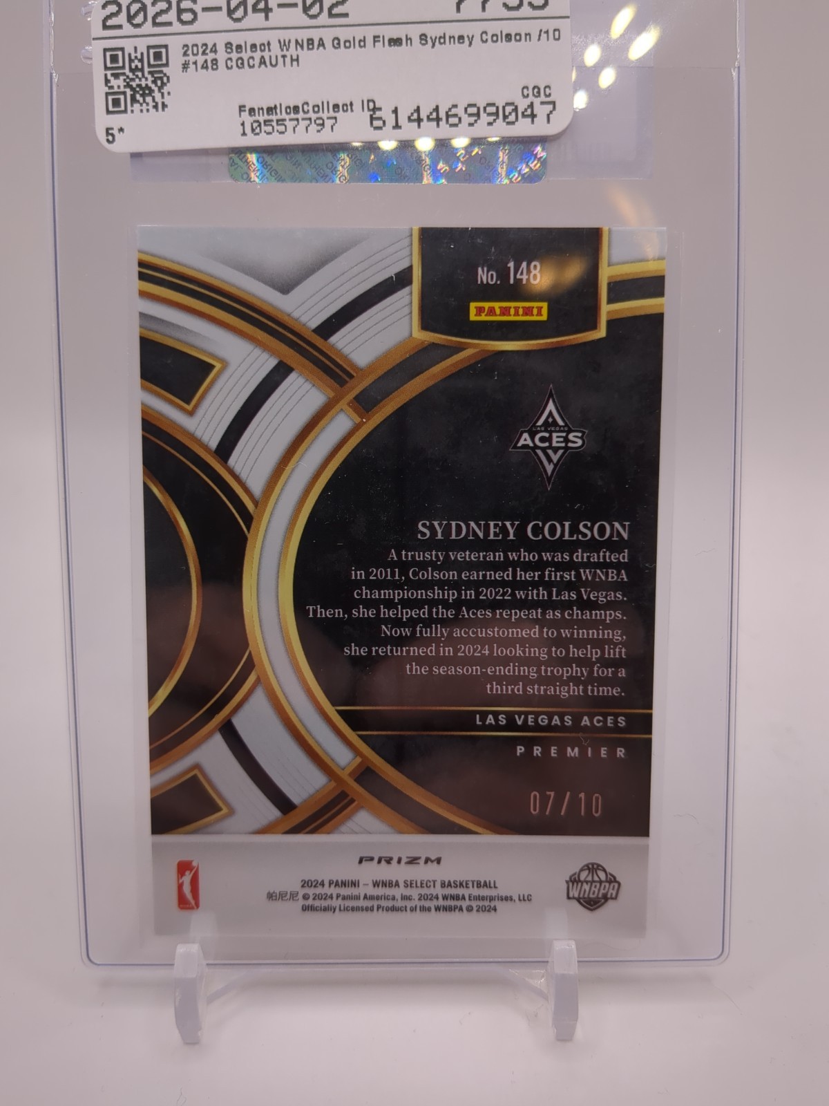 2024 Panini Select WNBA Premier Level Sydney Colson #148 Gold Flash Prizm /10