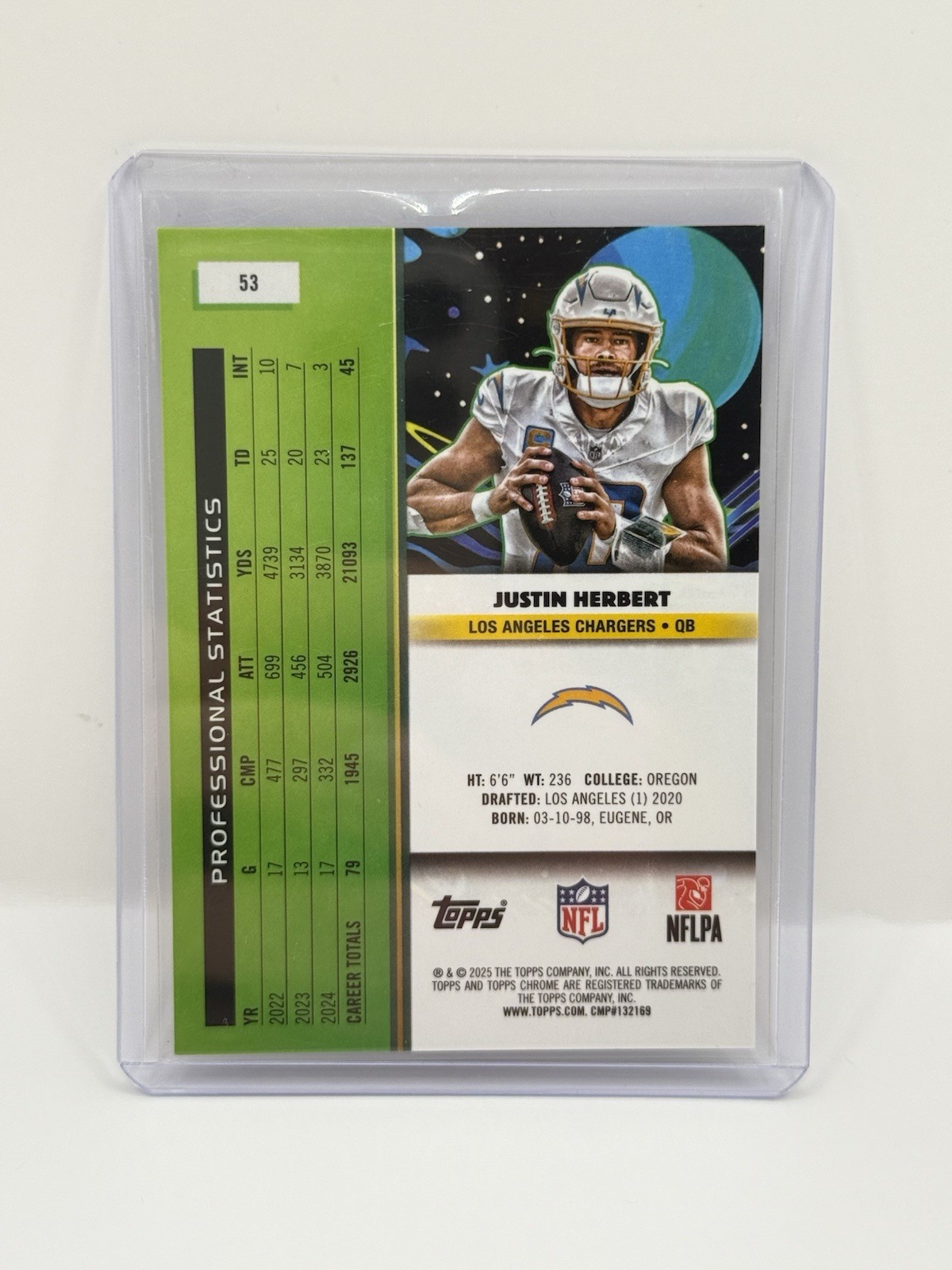 2025 Topps Cosmic Chrome Justin Herbert Purple #53 /150 Chargers