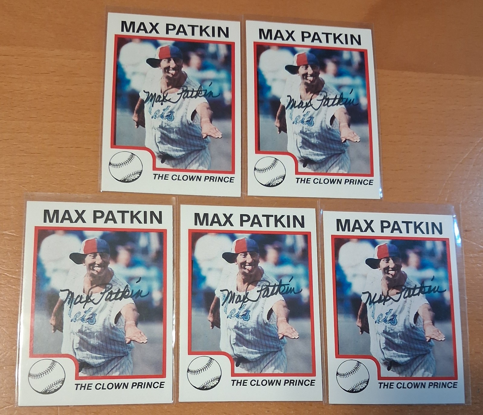 1990s Max Patkin “The Clown Prince” Signed 5 Autographed Cards