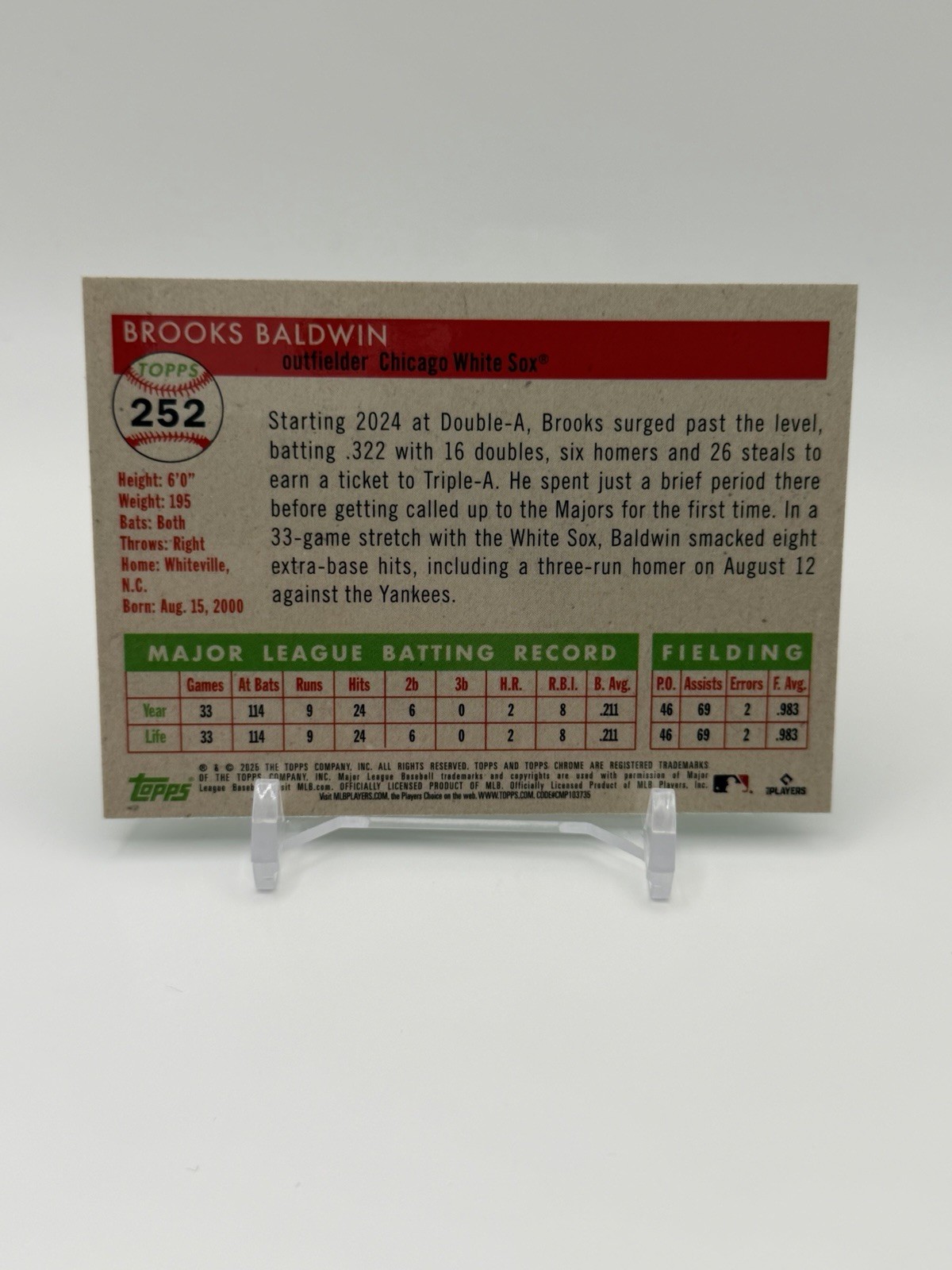 Topps 2025 Chrome Platinum Brooks Baldwin RC #/99 Green Toile Refractor