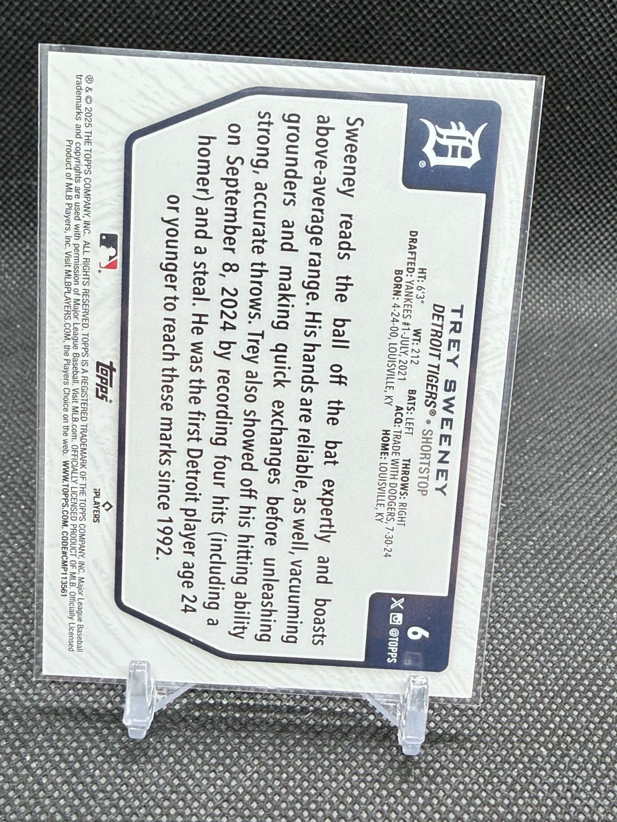 2025 Topps FLAGSHIP COLLECTION 2 Trey Sweeney ROOKIE #6 – Detroit Tigers