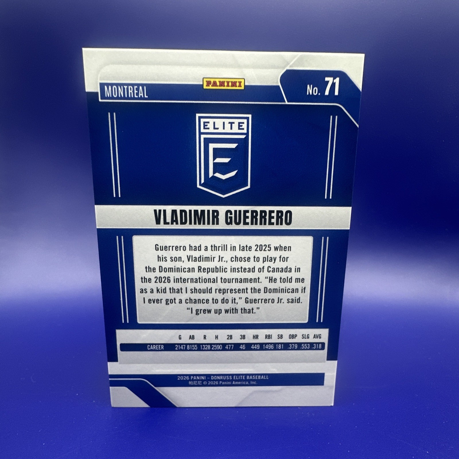 Vladimir Guerrero Montreal Expos 2026 Donruss Elite #71 Serial 03/10
