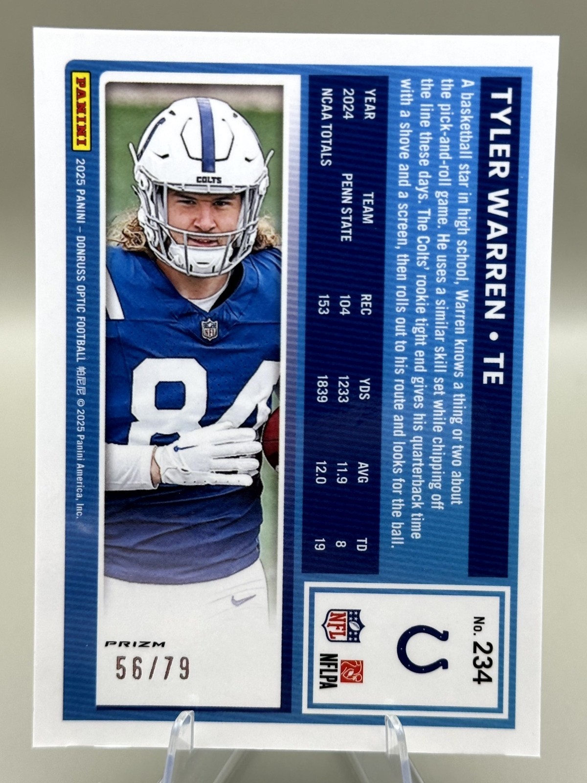 ‼️2025 Panini Donruss Optic Rated Rookie Tyler Warren Orange Scope Prizm #56/79