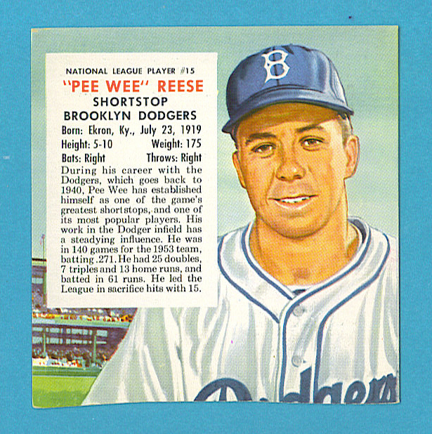 1954 Red Man Baseball Card National League #15 Pee Wee Reese, Dodgers (EM)) LB3
