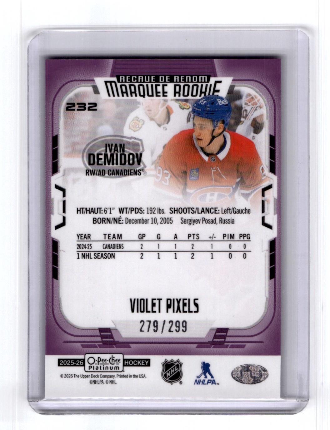 2025-26 O-Pee-Chee Platinum #232 Ivan Demidov Violet Pixels #/299