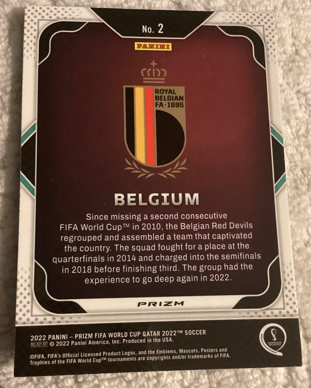 2022 Panini Prizm World Cup Qatar Team Badges Silver Prizm Belgium #2