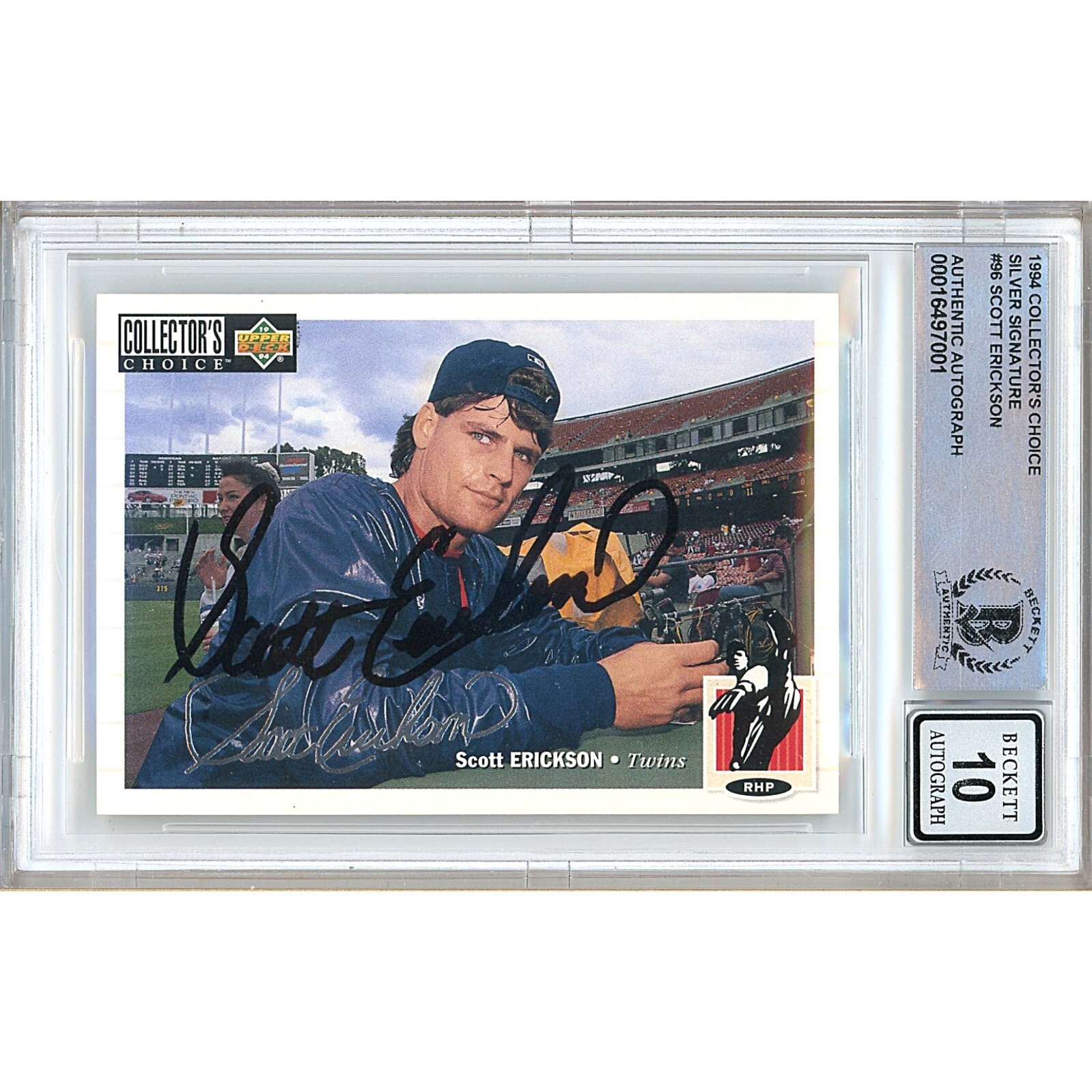 Scott Erickson Signed 1994 Collectors Choice Silver #96 Twins BGS Auto 10 Slab
