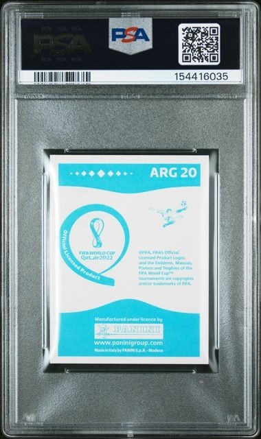 2022 PANINI FIFA WORLD CUP STICKERS ARG20 LIONEL MESSI STICKERS BLUE BACK PSA 10