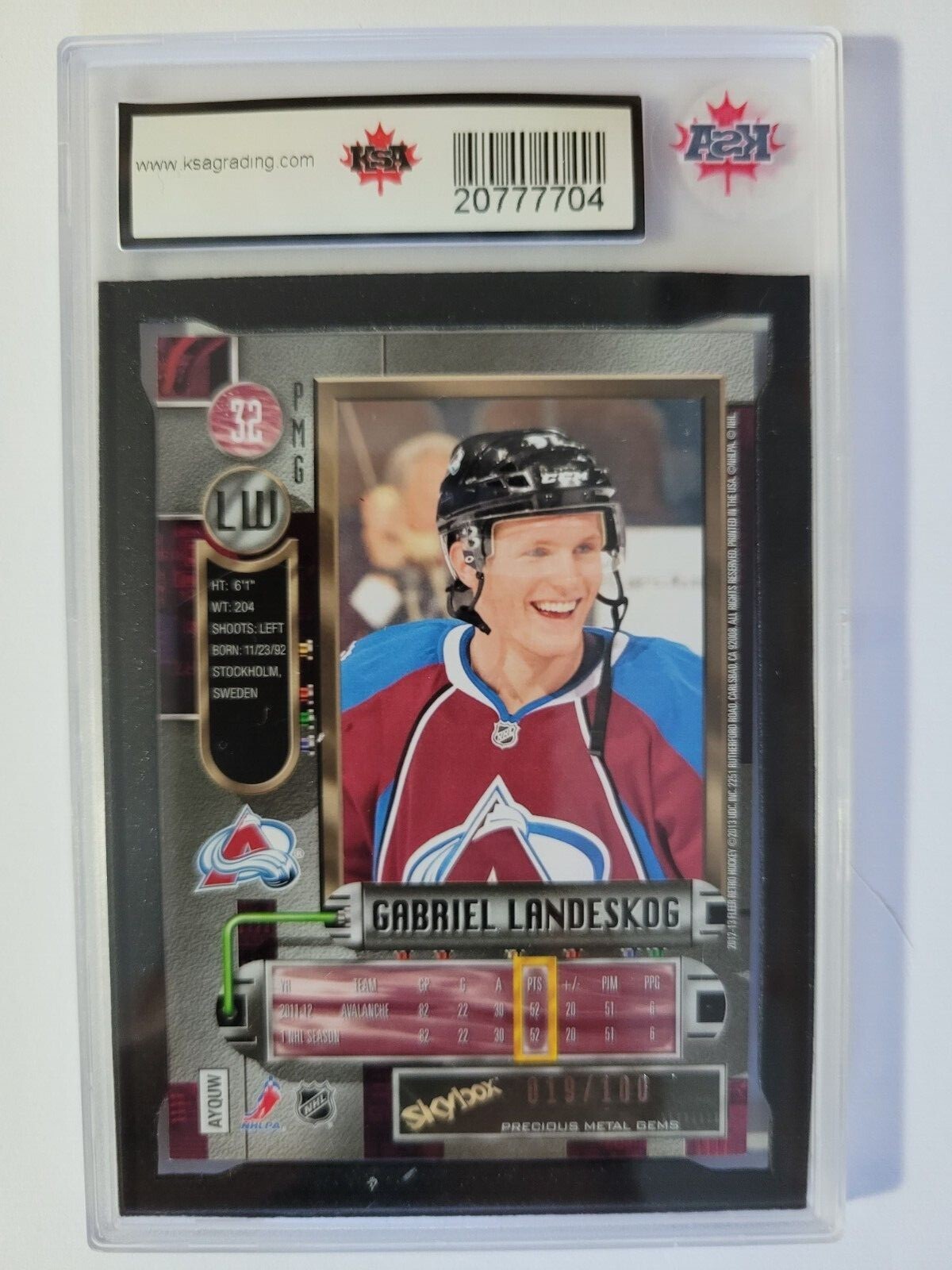Gabriel Landeskog 2012-13 Precious Metal Gem RED Hockey Card 19/100 KSA Graded 9