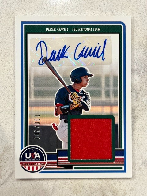DEREK CURIEL 2023 Panini USA Baseball Stars & Stripes Game Used Jersey AUTO /200